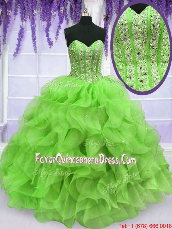  Sequins Floor Length Ball Gowns Sleeveless Sweet 16 Dress Lace Up