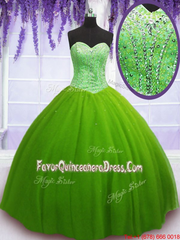  Ball Gowns Beading 15th Birthday Dress Lace Up Tulle Sleeveless Floor Length