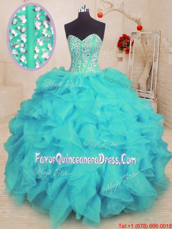 New Arrival Sleeveless Lace Up Floor Length Beading and Ruffles Quinceanera Gown
