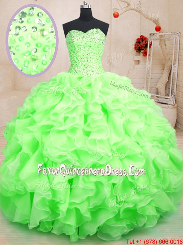  Ball Gowns Sweetheart Sleeveless Organza Floor Length Lace Up Beading and Ruffles Sweet 16 Quinceanera Dress