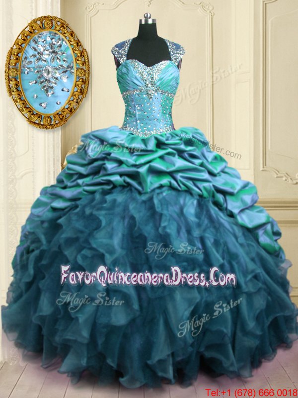 Adorable Ball Gowns Beading and Ruffles and Pick Ups Ball Gown Prom Dress Lace Up Organza Sleeveless Floor Length
