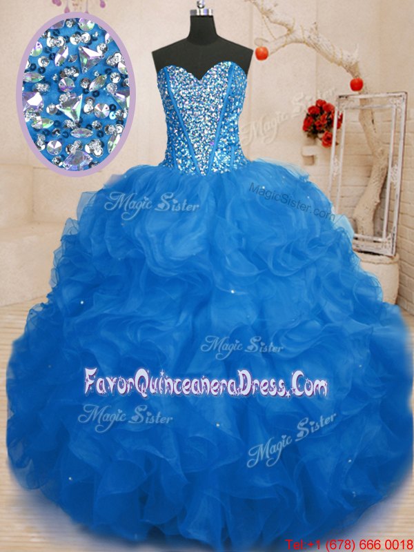 Custom Designed Floor Length Aqua Blue 15 Quinceanera Dress Sweetheart Sleeveless Lace Up