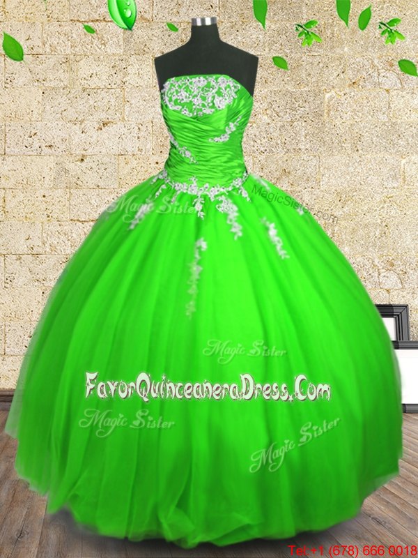 Sleeveless Lace Up Floor Length Appliques Quinceanera Dress