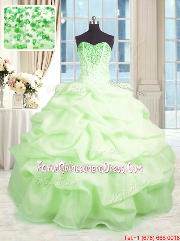  Ball Gowns Beading and Ruffles Quinceanera Dress Lace Up Organza Sleeveless Floor Length