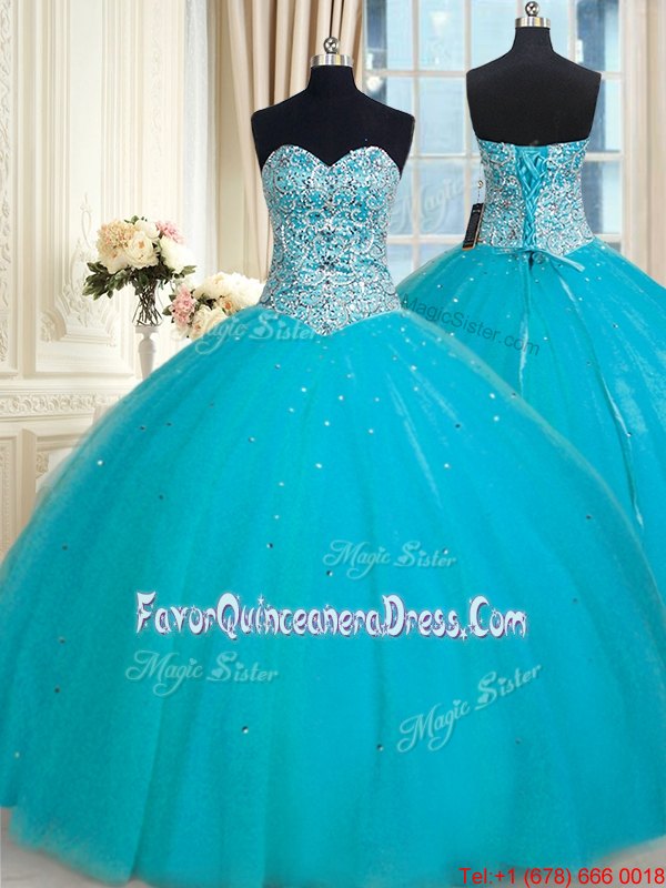 Lovely Sleeveless Lace Up Floor Length Beading and Sequins Quince Ball Gowns