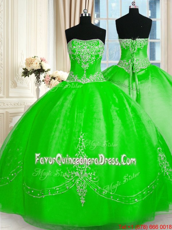 Fantastic Lace Up Strapless Beading and Embroidery Quinceanera Dress Tulle Sleeveless