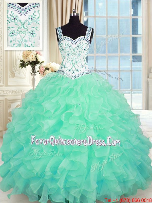  Sweetheart Sleeveless Organza Sweet 16 Quinceanera Dress Beading and Ruffles Lace Up
