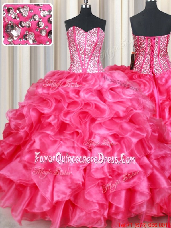  Floor Length Coral Red Quinceanera Dresses Sweetheart Sleeveless Lace Up