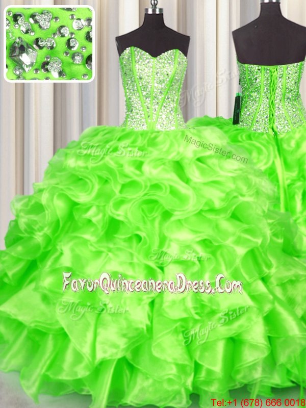  Sweetheart Sleeveless Lace Up Quinceanera Gown Organza