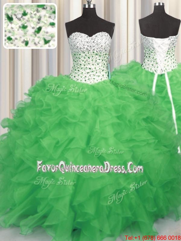 Custom Fit Sweetheart Sleeveless Lace Up 15th Birthday Dress Organza