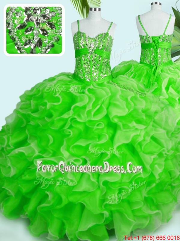  Sweetheart Sleeveless Quinceanera Gown Floor Length Beading and Ruffles Organza