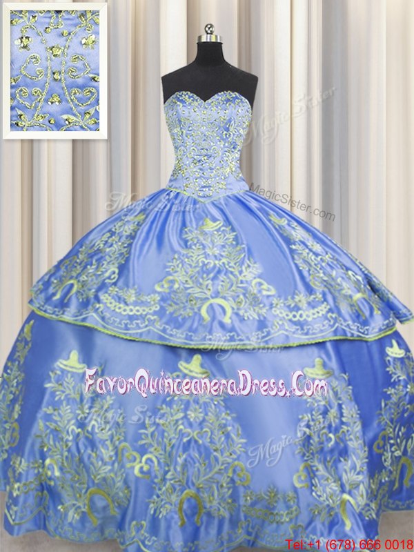  Sweetheart Sleeveless Brush Train Lace Up Vestidos de Quinceanera Aqua Blue Organza