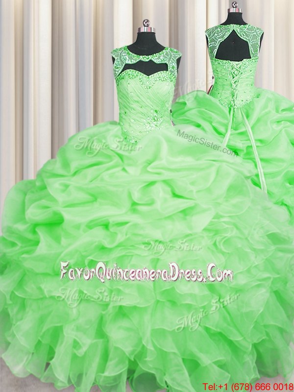  Scoop Sleeveless Lace Up Floor Length Beading and Pick Ups Sweet 16 Quinceanera Dress