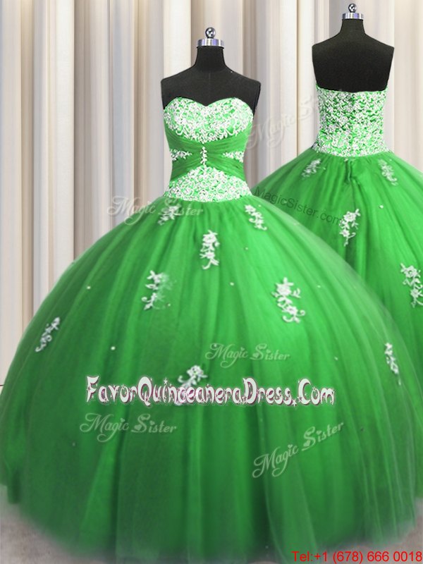 Sweet Tulle Lace Up Quince Ball Gowns Sleeveless Floor Length Beading and Appliques