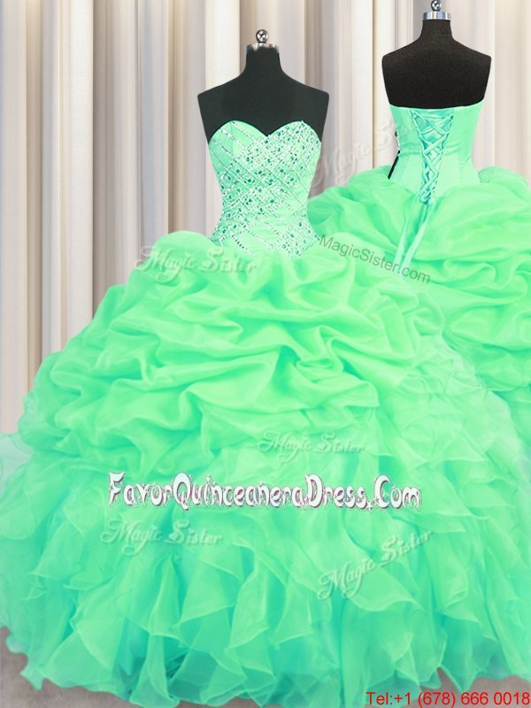 Fashionable Visible Boning Sleeveless Lace Up Floor Length Beading and Ruffles and Pick Ups Quinceanera Gown