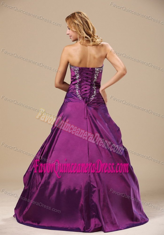 Perfect Purple Long Quince Dress with Embroidery in Taffeta and Organza