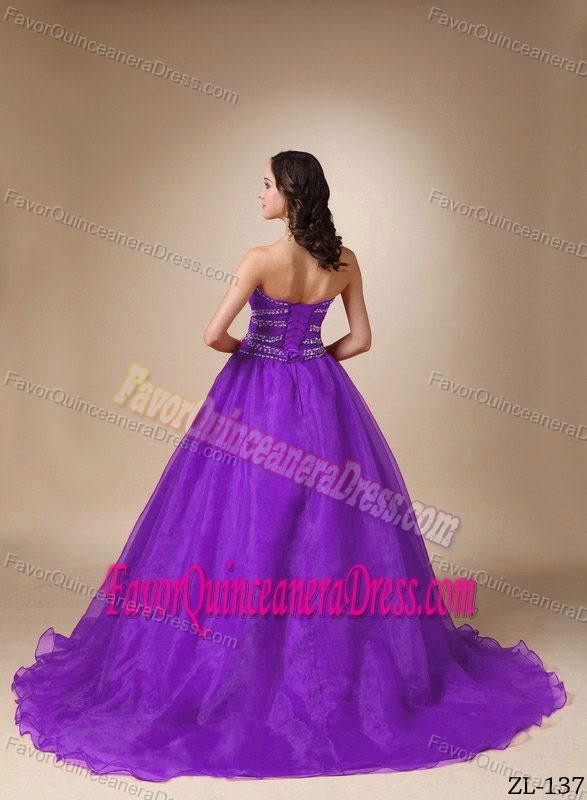Perfect Sweetheart Beaded Full-length Quinceanera Dress in Purple Organza