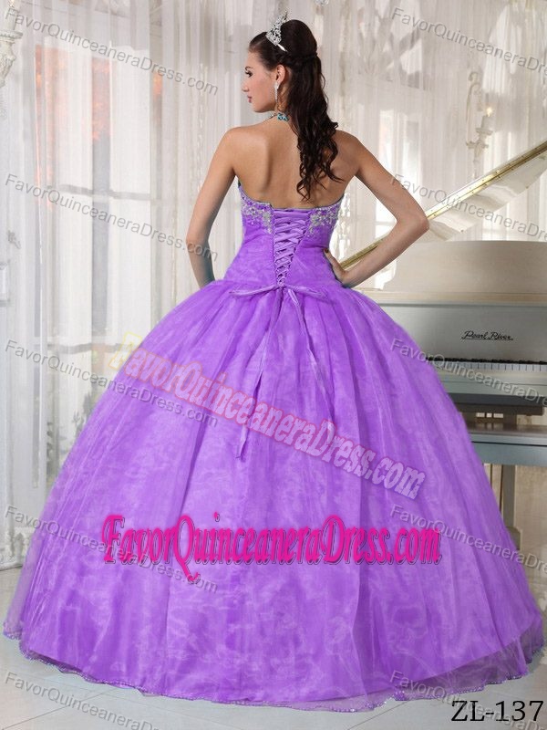 Hot Sale Appliqued Sweetheart Purple Dresses for Quinceanera in Organza