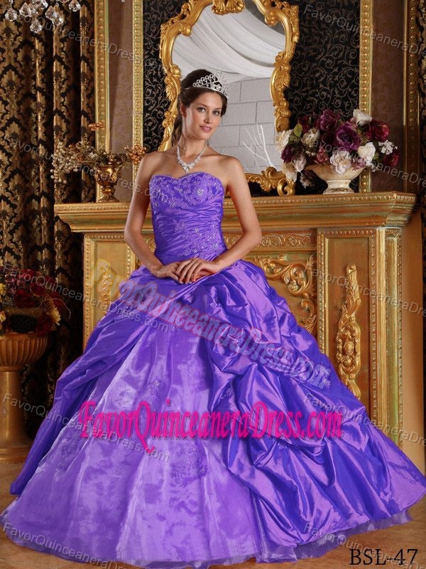 Perfect Purple Beaded Long Sweet Sixteen Dresses with Pick-ups in Taffeta