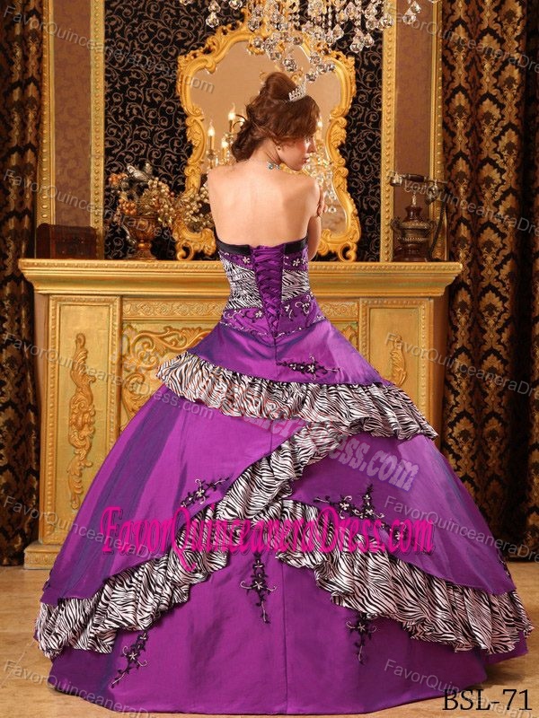 Purple Ball Gown Strapless Floor-length Embroidery Quinceanera Gown in Taffeta