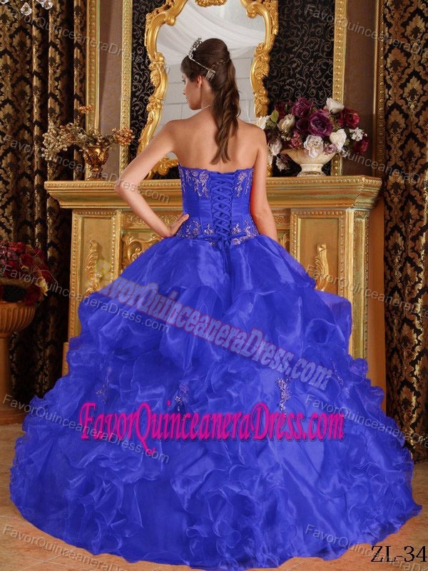 Strapless Floor-length Appliques Organza 2013 Dress for Quinceanera in Blue