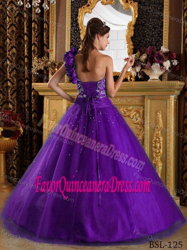 Princess Tulle Beaded Purple Quinceanera Gown Dresses with One Shoulder