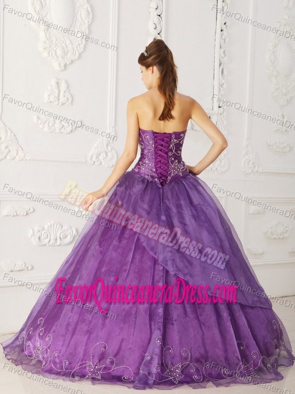 Beaded Purple Strapless 2013 Dress for Quinceanera in Satin and Organza
