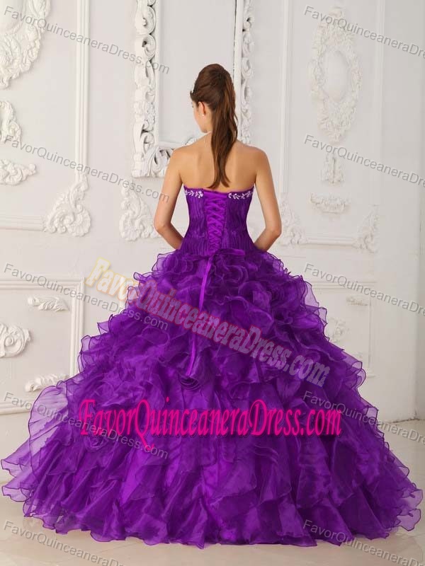 Strapless Satin and Organza Embroidery Dress for Quinceanera in Purple