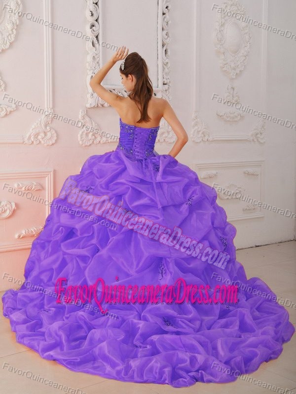 Beaded and Appliqued Purple Sweetheart for Quince Dresses in Taffeta