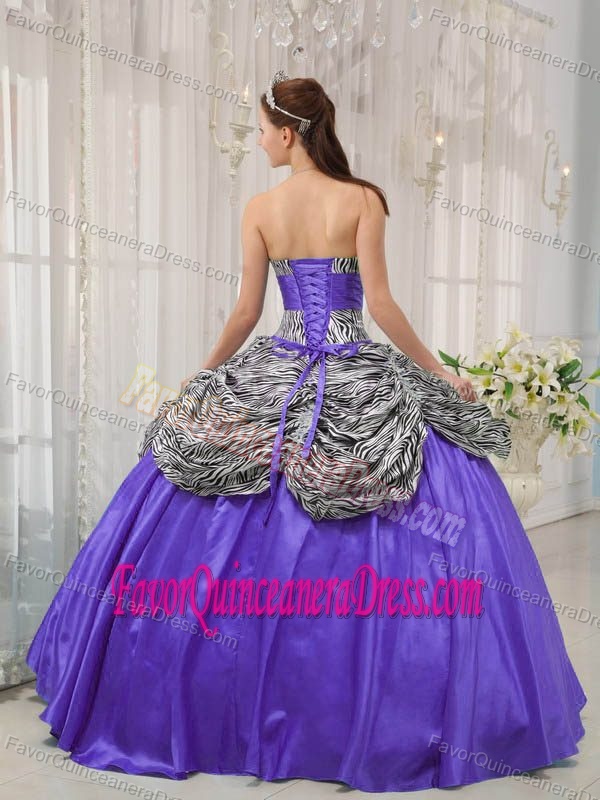 Taffeta and Zebra or Leopard Purple for Quinceanera Dress with Ruffles