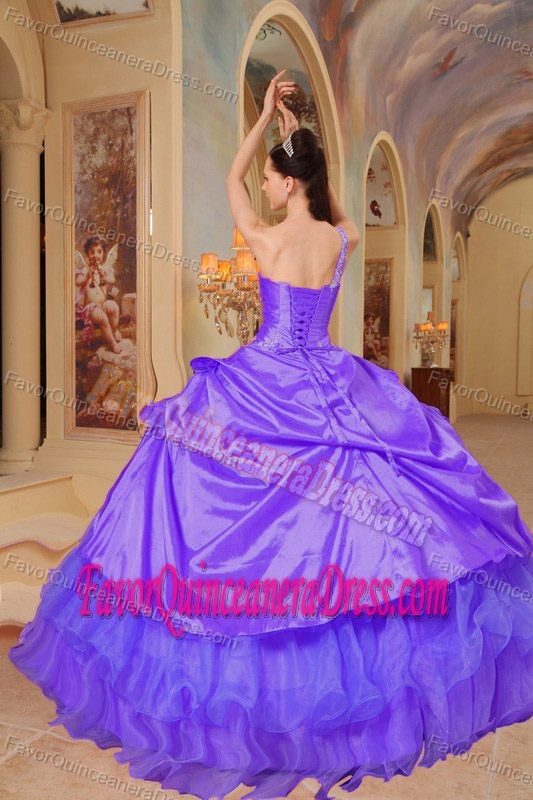 One Shoulder Floor-length Purple Ball Gown Quinceanera Dress in Taffeta