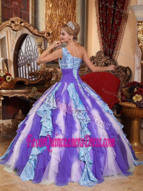 Ruffled One Shoulder Floor-length Dresses for Quince in Multi-color