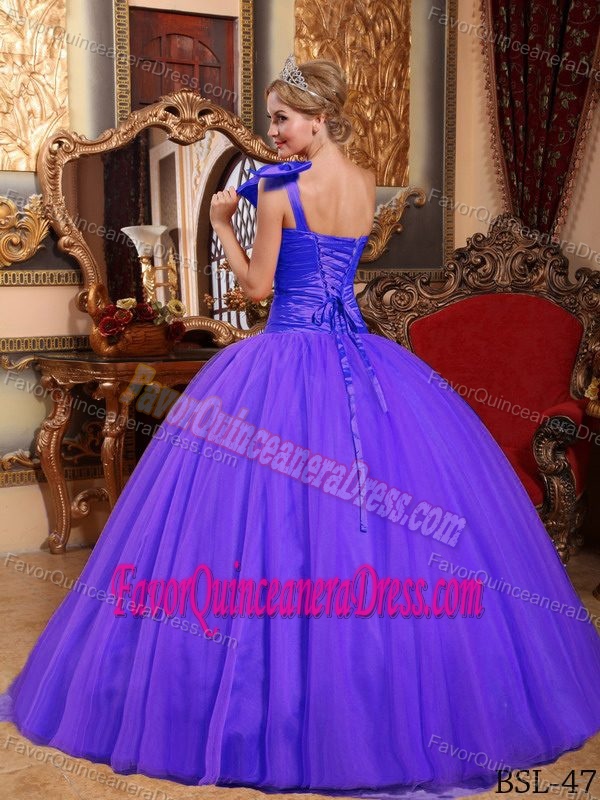 One Shoulder Floor-length Tulle Dresses for Quinceanera in Purple