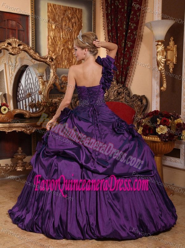 Dark Purple One Shoulder Floor-length Sweet 15 Dresses in Taffeta