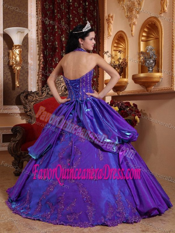 Sexy Halter Floor-length Taffeta Dresses for Quinceanera in Purple