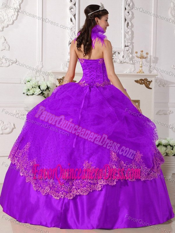 Beautiful Purple Halter Taffeta Sweet Sixteen Dress with Appliques