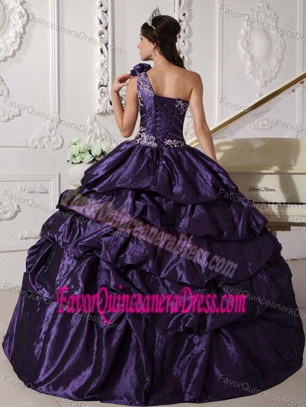 Dark Purple One Shoulder Taffeta Sweet 15 Dresses with Pick-ups