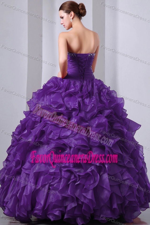 Stylish Sweetheart Organza Purple Quinceanera Dresses with Ruffles
