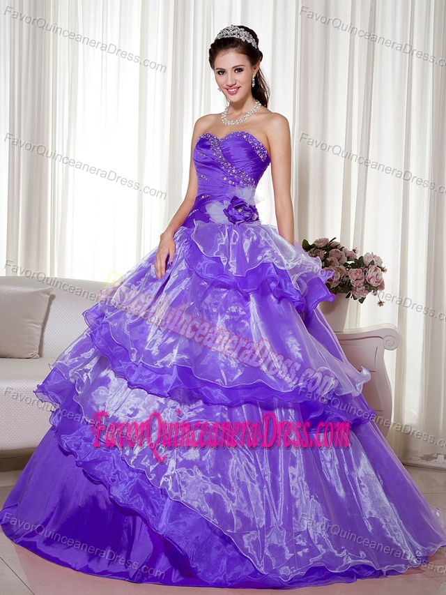 Purple Sweetheart Floor-length Quince Dress in Taffeta and Organza