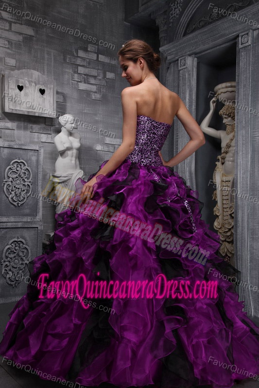 Purple and Black Amazing Quince Dresses by Sequined Fabric and Organza