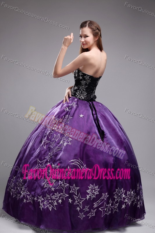 Purple and Black Classic Dress for Quinceanera with Sweetheart Neck and Stars Decorate