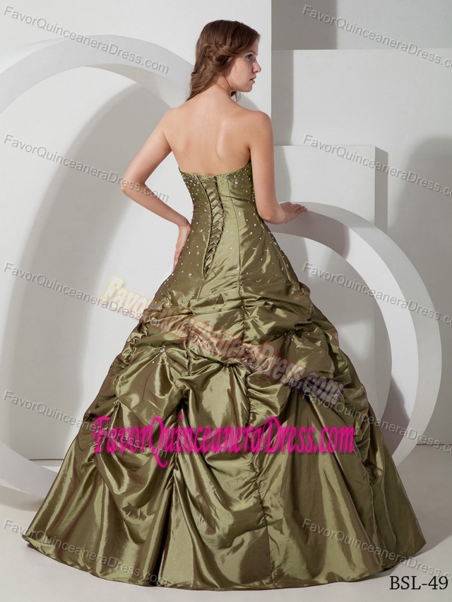 Strapless Floor-length Taffeta Quinceanera Gown Dress with Beading
