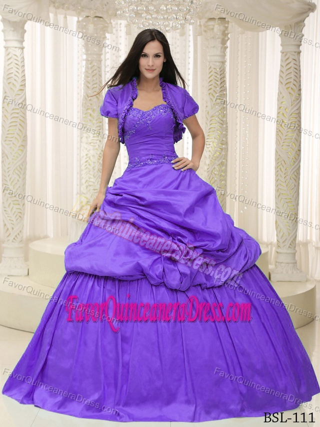 Taffeta Sweetheart Lace Up Quinceanera Gown Dress with Appliques