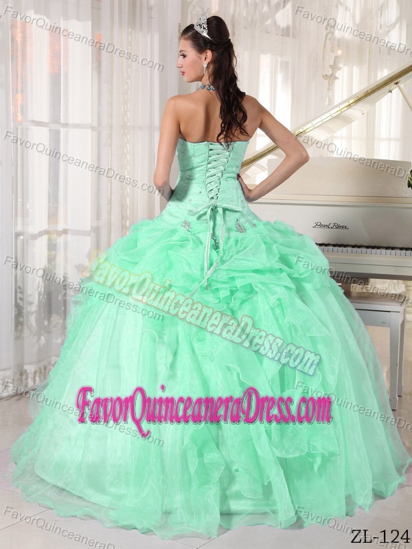 Strapless Organza Beaded Quinceanera Gown Dresses in Apple Green