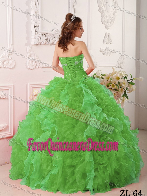Sweetheart Organza Appliqued Beaded Quinceanera Dresses in Green