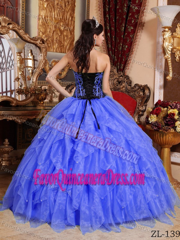 Royal Blue Sweetheart Organza Beaded Quince Dress with Embroidery