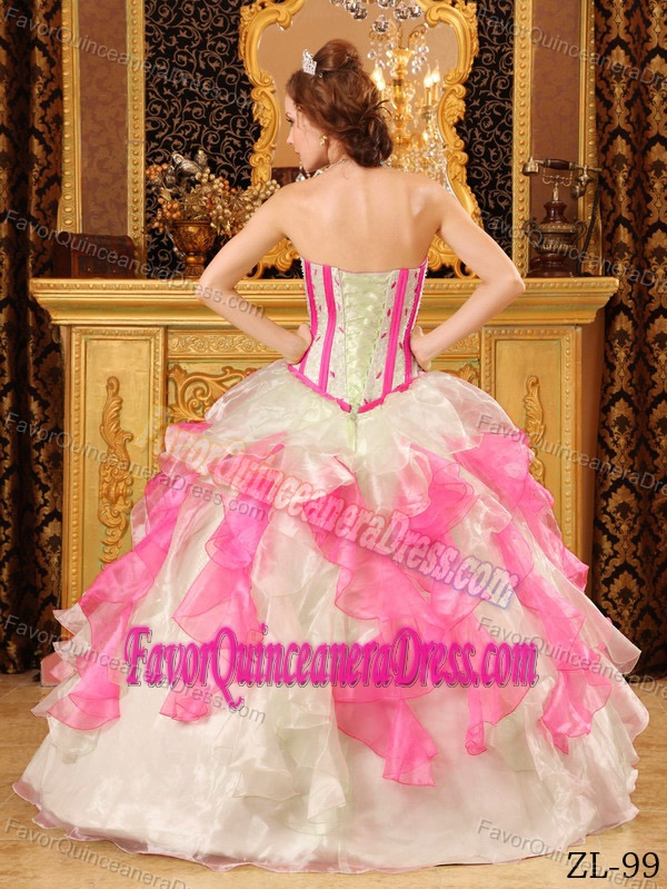 Multi-Colored Sweetheart Organza Quinceanera Dress with Appliques