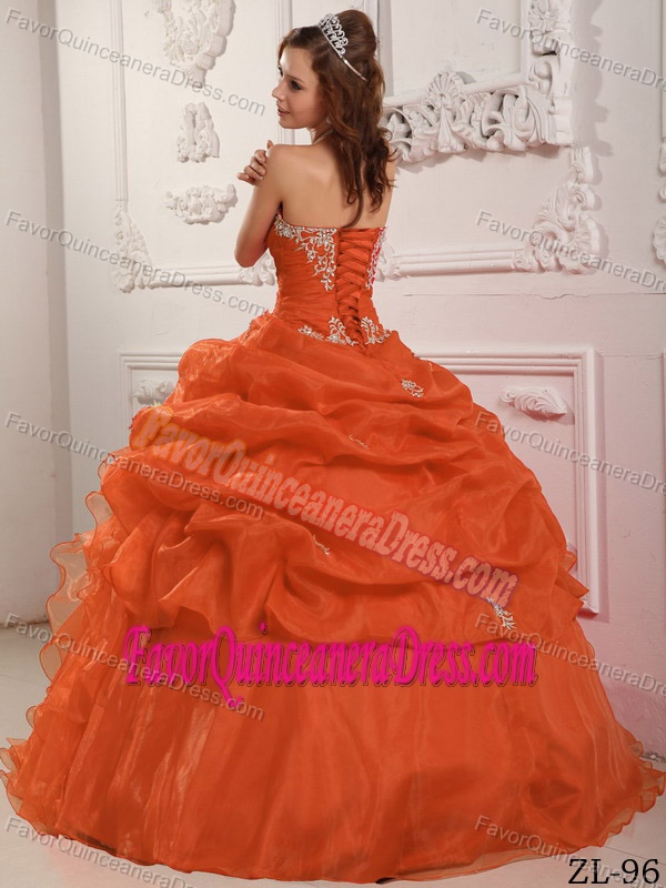 Strapless Organza Beaded Ruffled Quinceanera Gowns in Orange Red