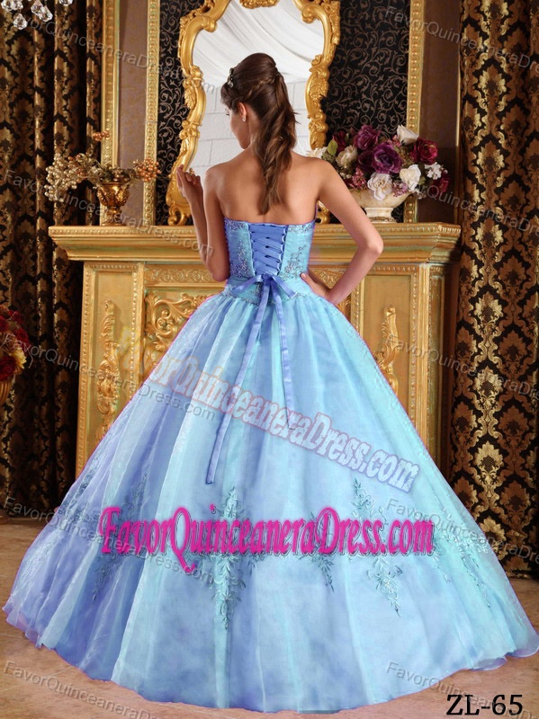 Baby Blue Floor-length Tulle Dresses for Quinceanera with Appliques