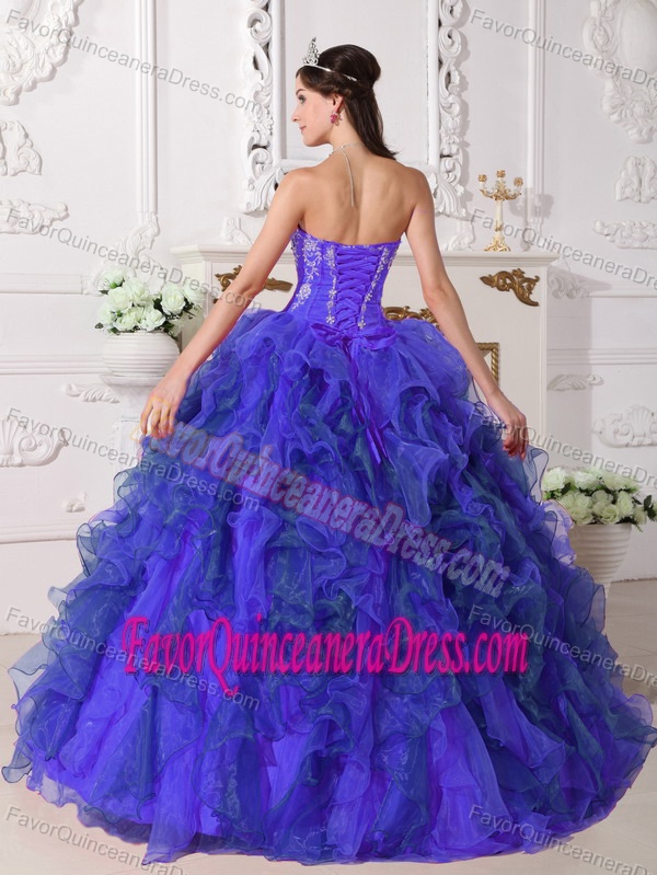 Blue Sweetheart Embroidered Quinceanera Dress in Satin and Organza